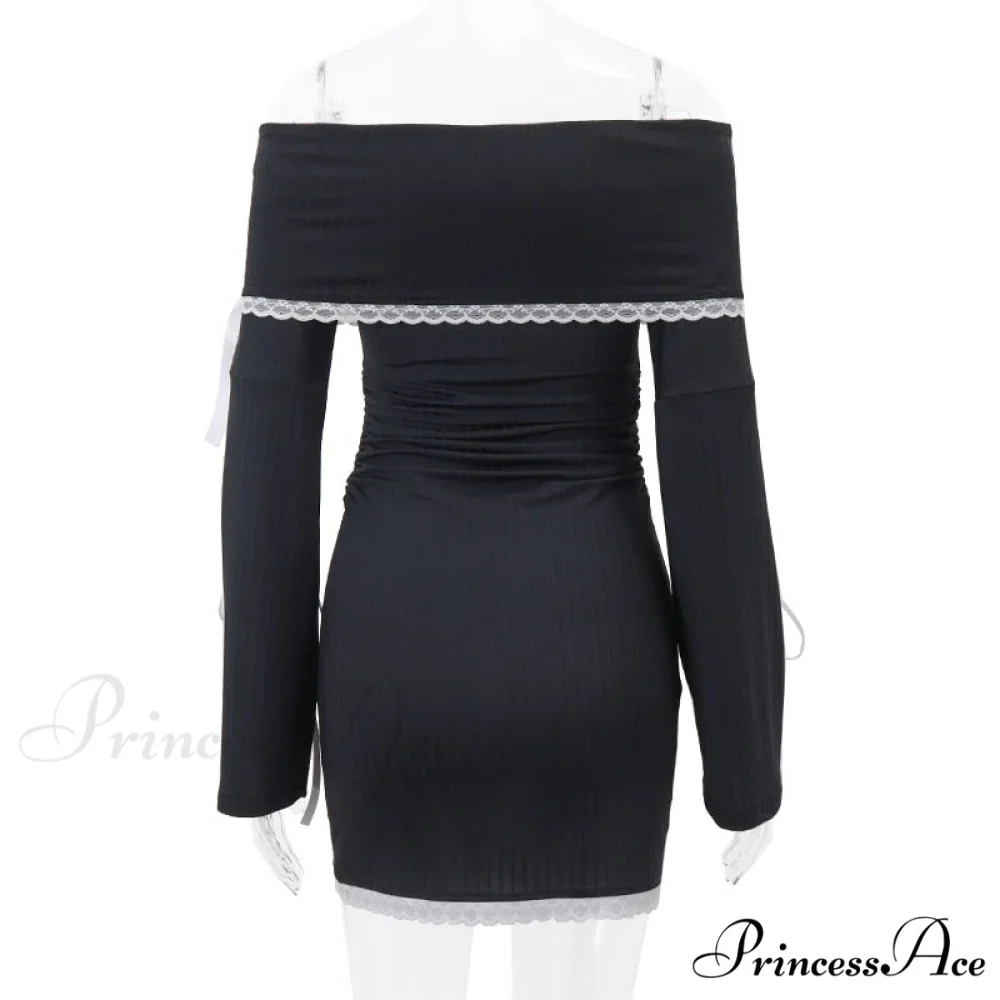 Black Long Sleeve Charming Off-shoulder Bow Mini Dress - Image 10