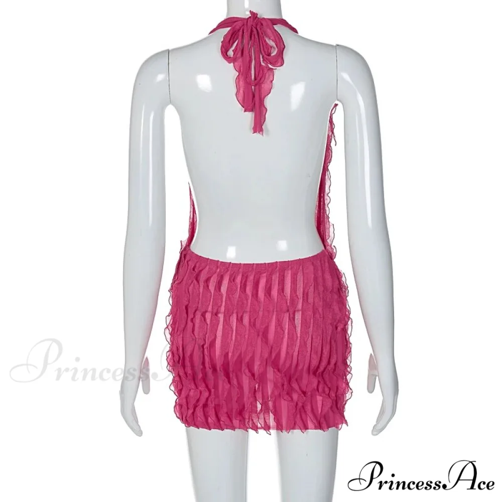 Pink Ruffles Deep Charming V-neck Mini Dress - Image 4