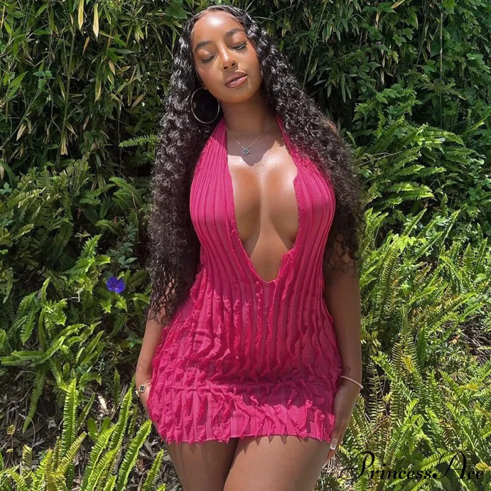 Pink Ruffles Deep Charming V-neck Mini Dress - Image 6