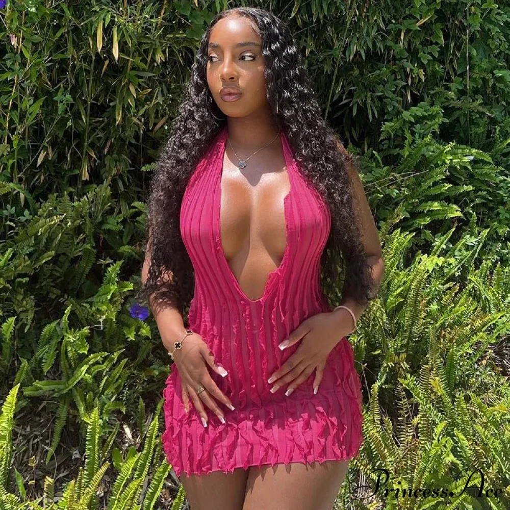 Pink Ruffles Deep Charming V-neck Mini Dress - Image 8