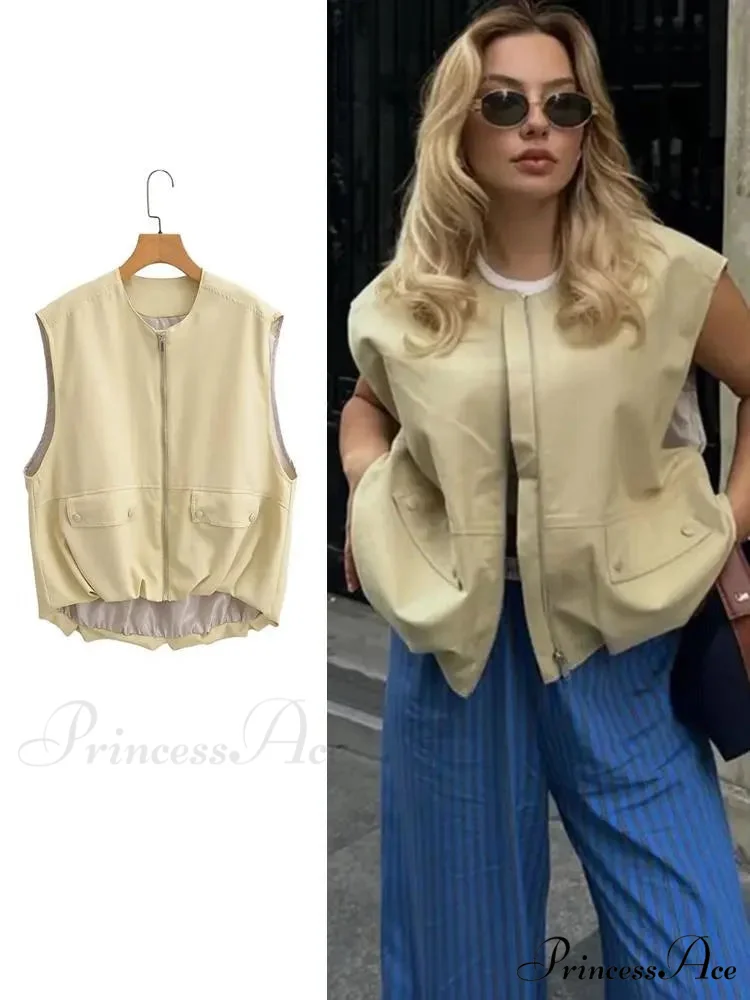Cargo Pocket Stylish Drawstring Waistcoat - Image 3