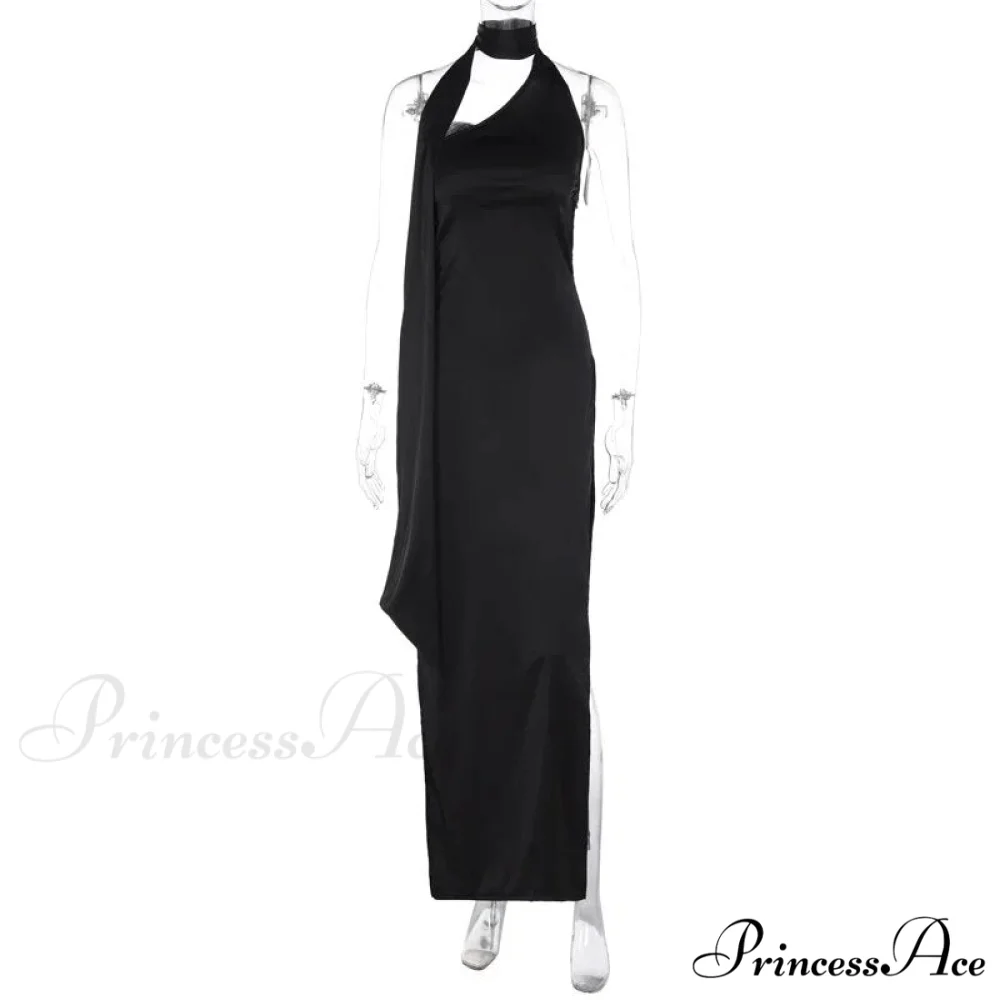 Black Halter Bandage Charming Backless Slit Maxi Dress - Image 5