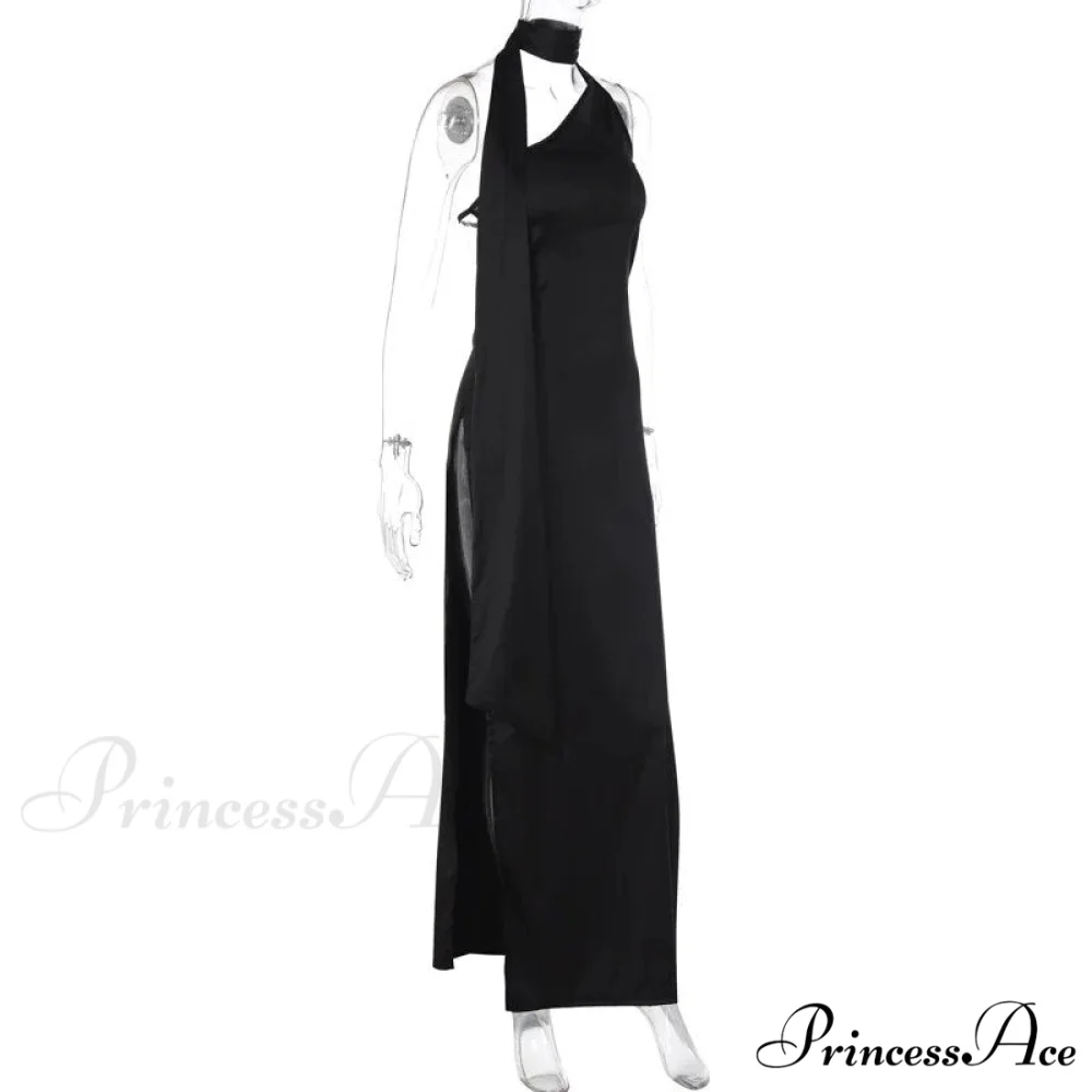 Black Halter Bandage Charming Backless Slit Maxi Dress - Image 6