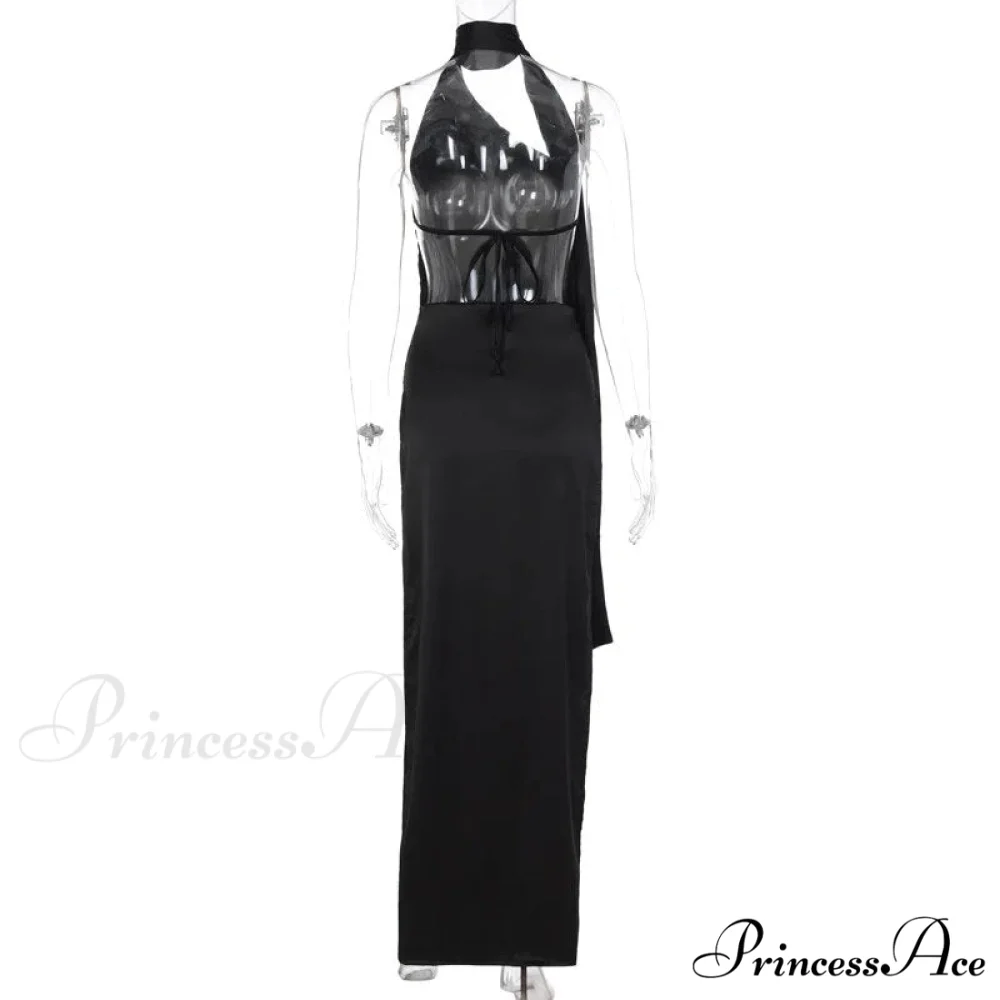 Black Halter Bandage Charming Backless Slit Maxi Dress - Image 7