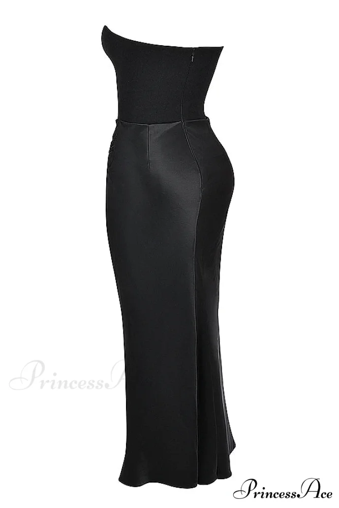 Black Corset Tube Charming Satin Maxi Dress - Image 4