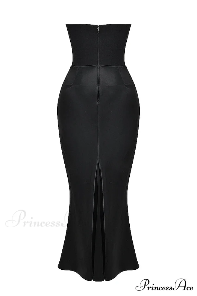 Black Corset Tube Charming Satin Maxi Dress - Image 5
