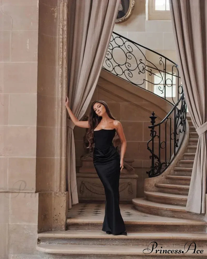Black Corset Tube Charming Satin Maxi Dress - Image 6