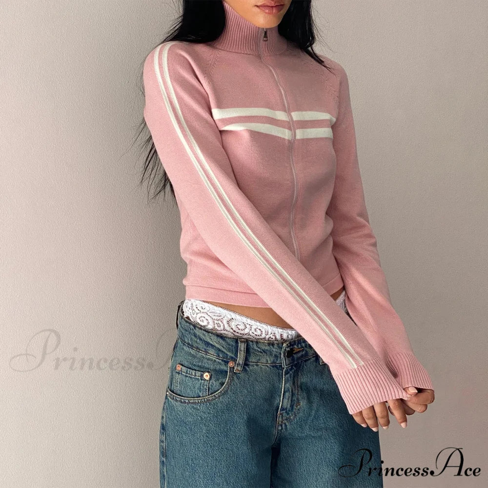 Ribbed Stripe Stylish Zipper Pullover Jacket - Image 4