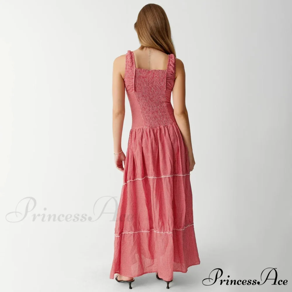 Red Plaid Stylish Maxi Dress - Image 4
