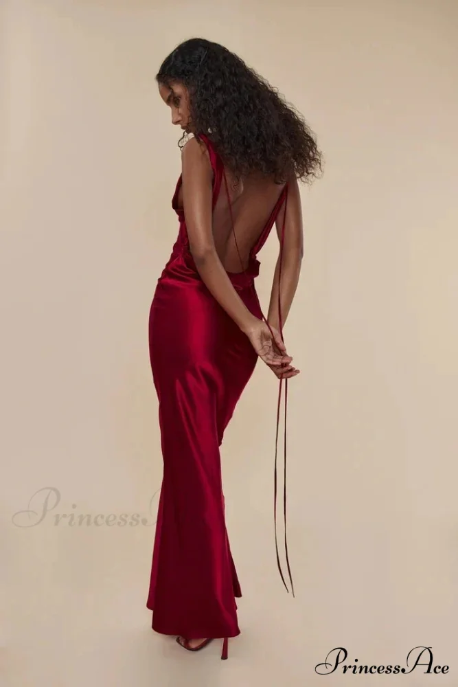 Satin Backless Tie Charming Up Maxi Dress - Image 11