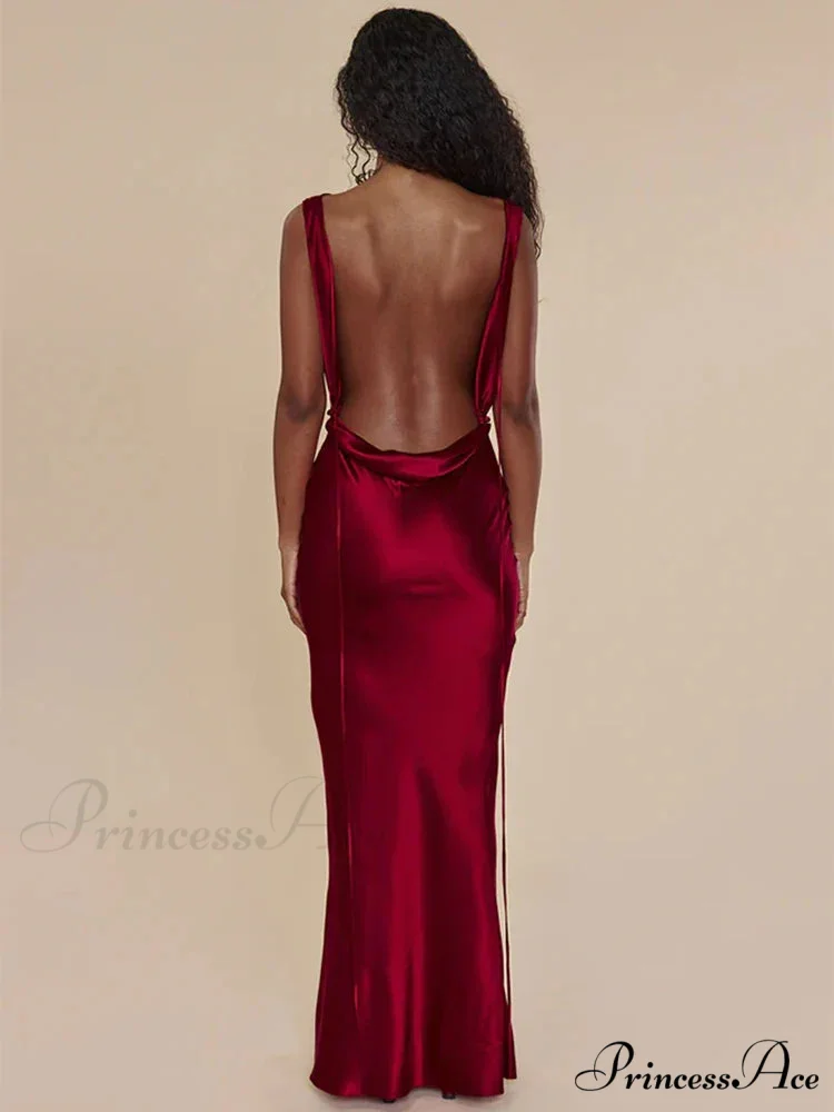 Satin Backless Tie Charming Up Maxi Dress - Image 2