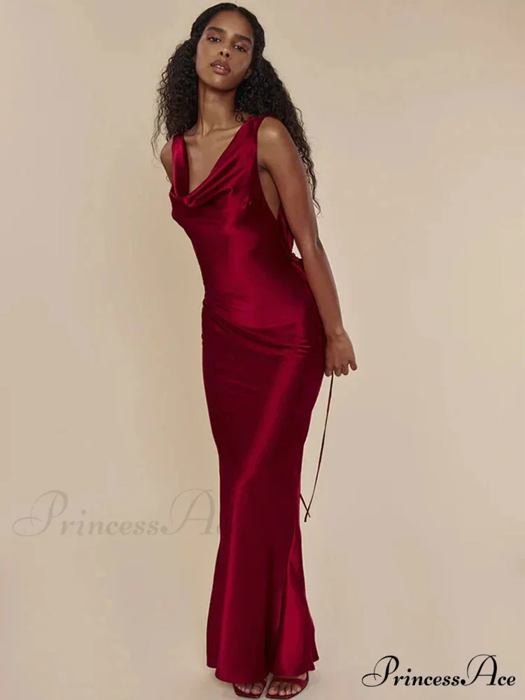 Satin Backless Tie Charming Up Maxi Dress - Image 3