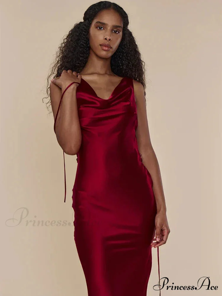 Satin Backless Tie Charming Up Maxi Dress - Image 4
