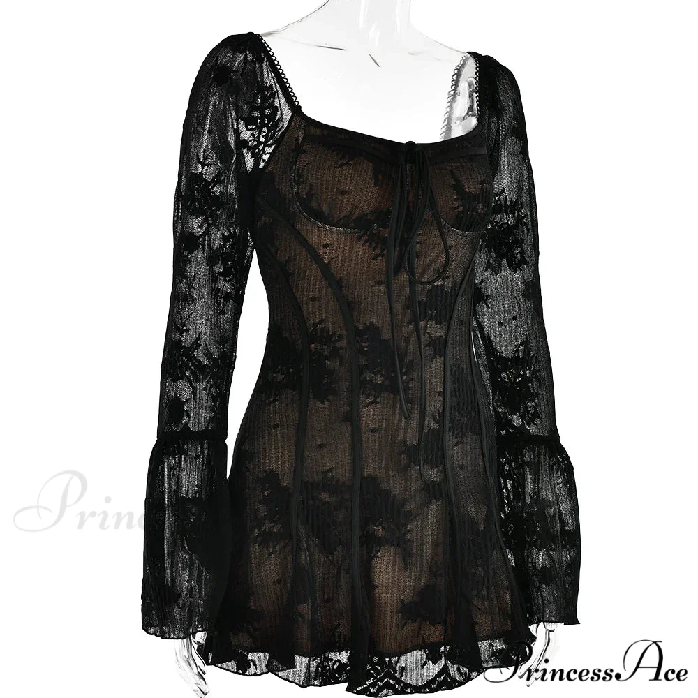 Long Sleeve Lace Charming Square Neck Mini Dress - Image 4