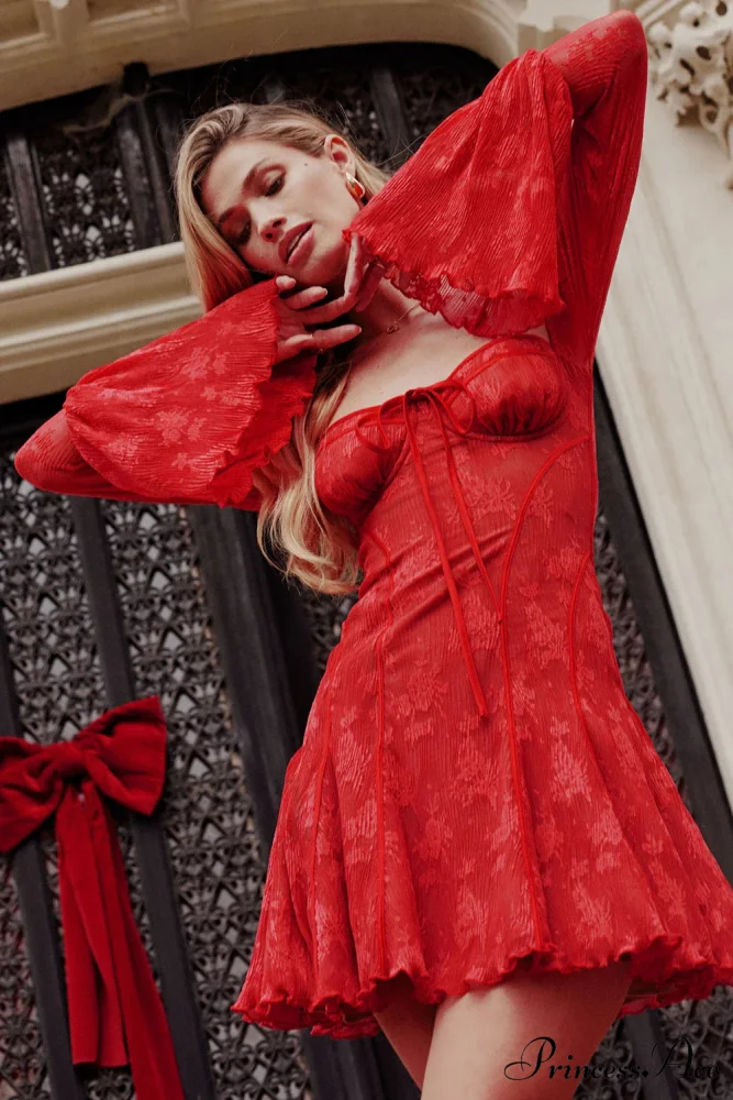 Long Sleeve Lace Charming Square Neck Mini Dress - Image 8