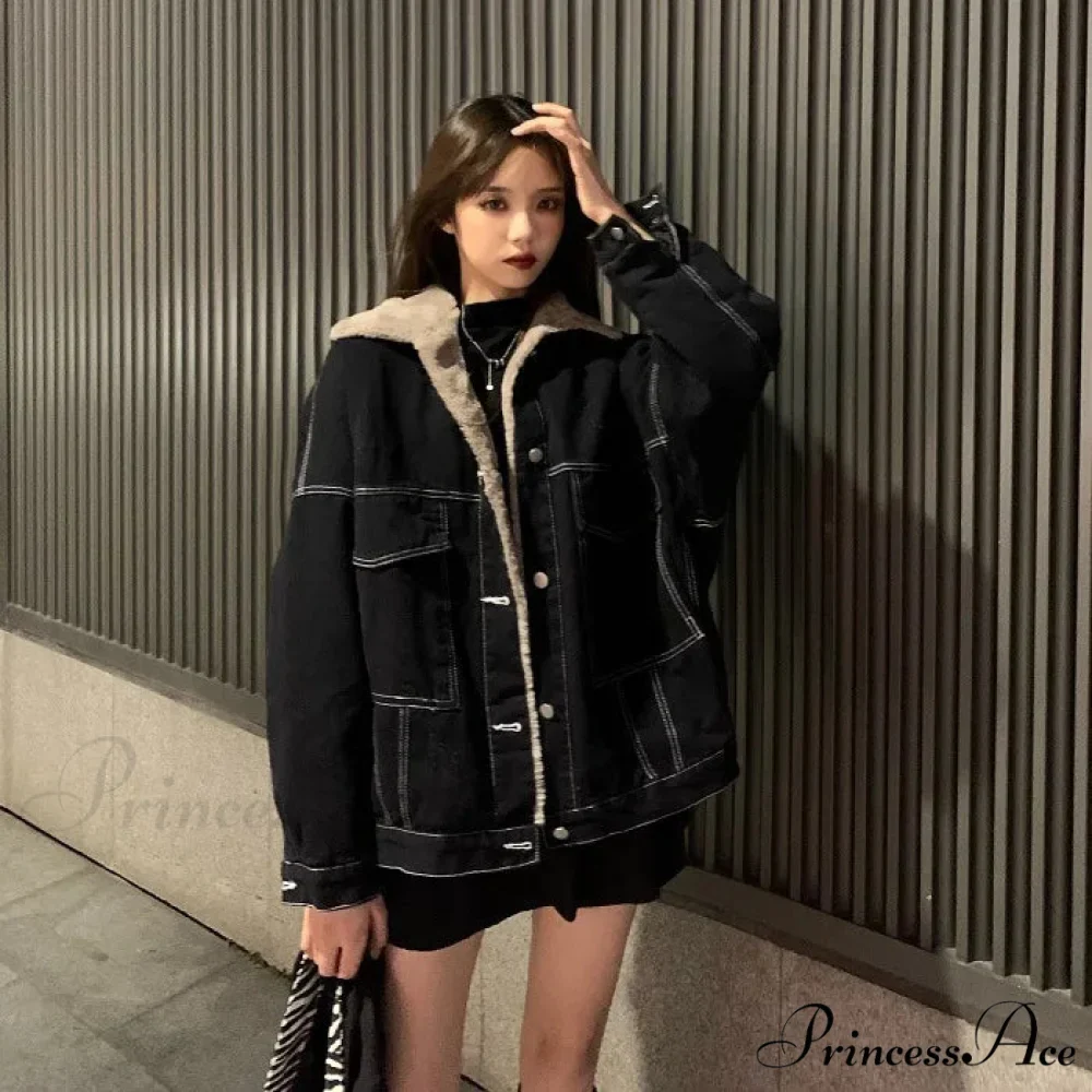Dark Denim Stylish Fur Lining Jacket - Image 10