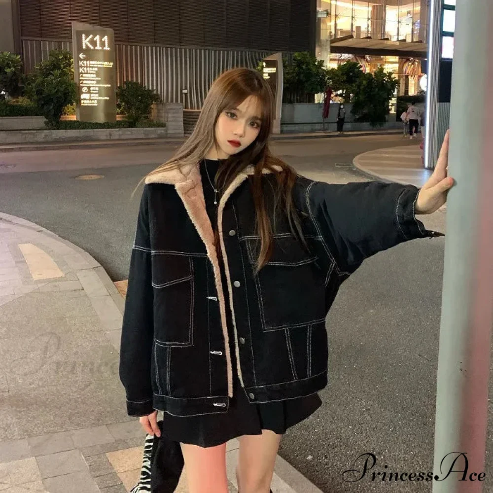 Dark Denim Stylish Fur Lining Jacket - Image 13