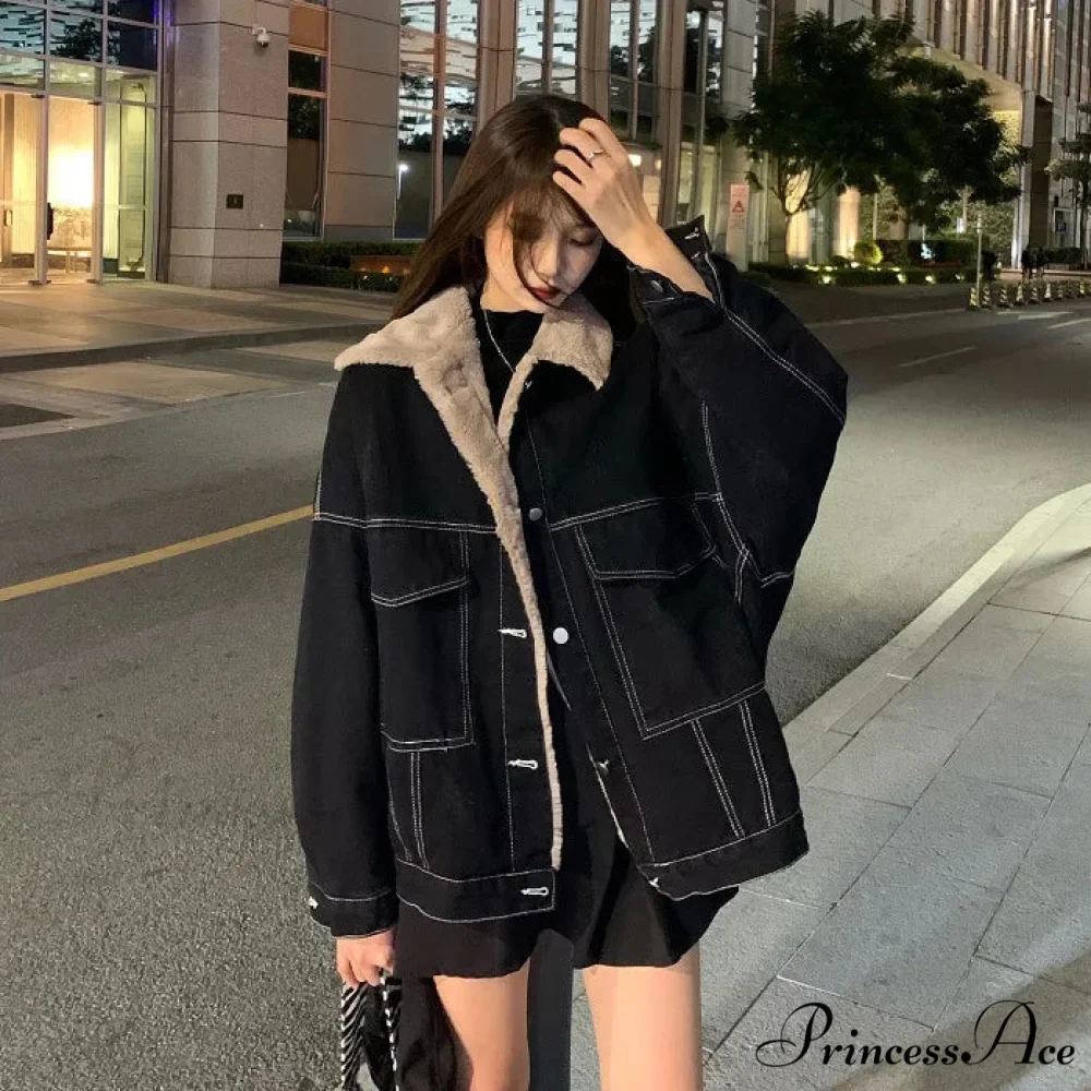 Dark Denim Stylish Fur Lining Jacket - Image 2