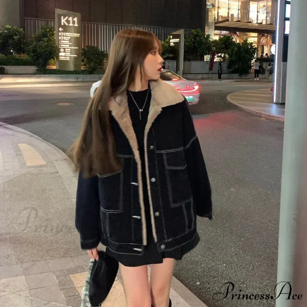 Dark Denim Stylish Fur Lining Jacket - Image 3