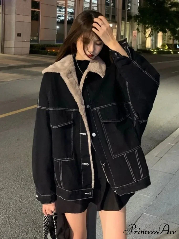 Dark Denim Stylish Fur Lining Jacket - Image 4