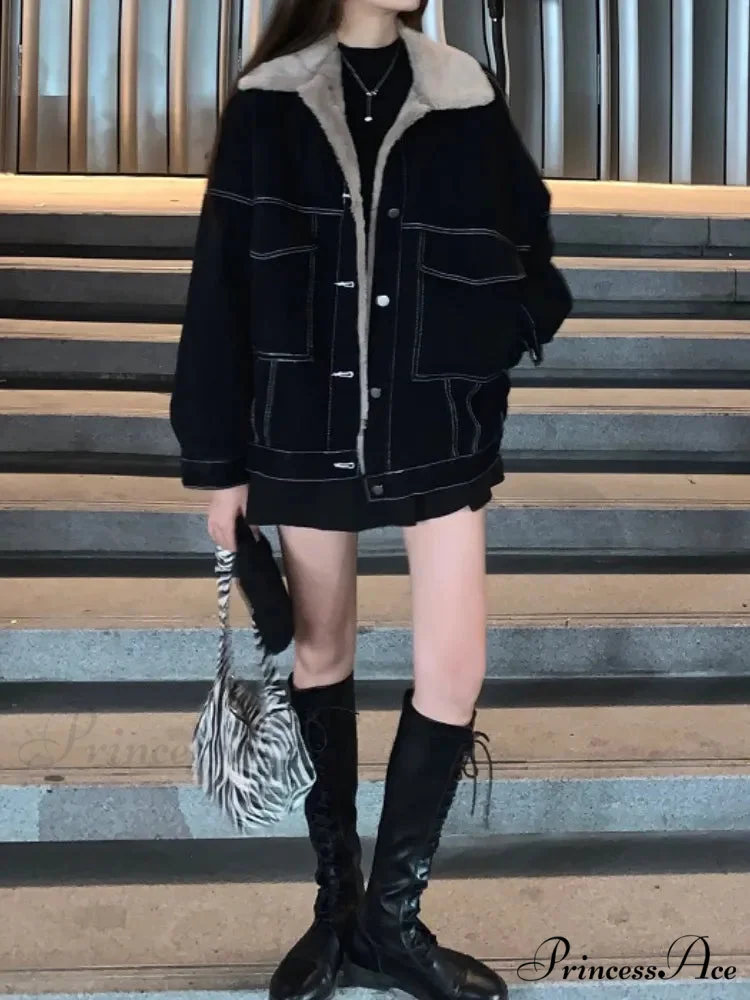 Dark Denim Stylish Fur Lining Jacket - Image 6