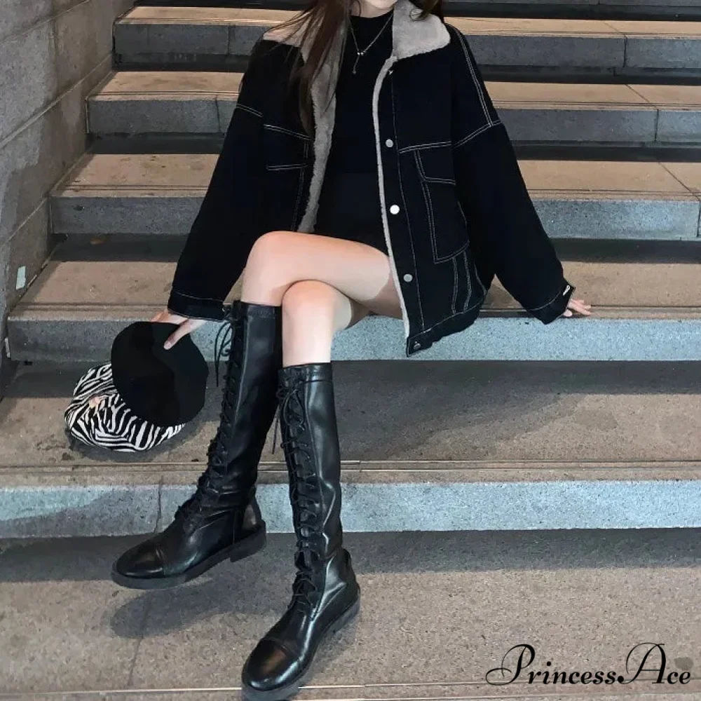 Dark Denim Stylish Fur Lining Jacket - Image 7