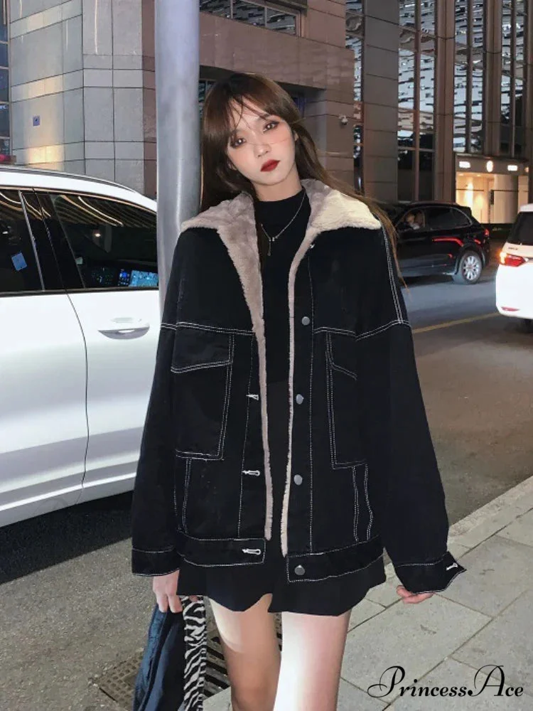 Dark Denim Stylish Fur Lining Jacket - Image 9