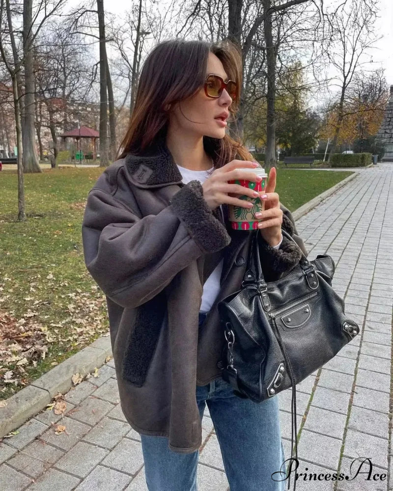 Brown Faux Leather Charming Black Lining Fur Jacket - Image 14