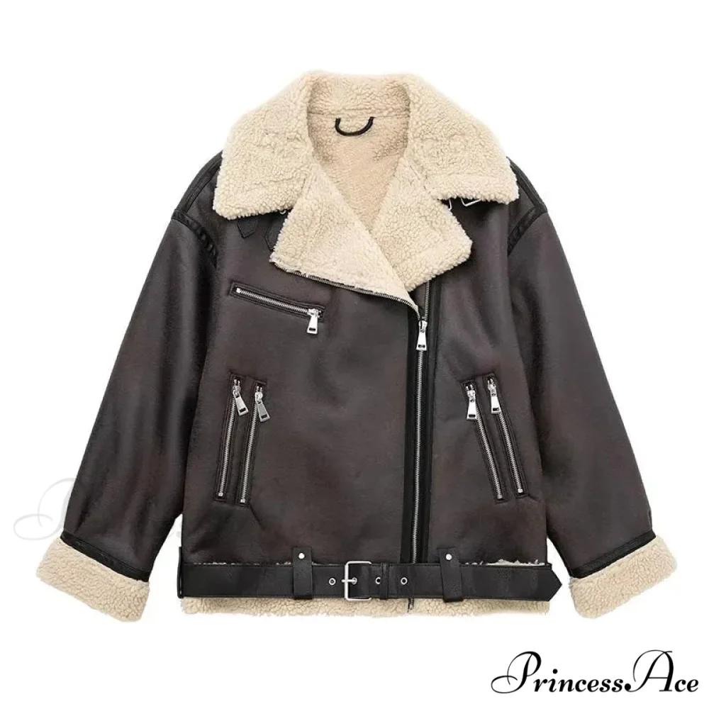 Faux Fur Stylish Double-sided Zipper Jacket - Image 10