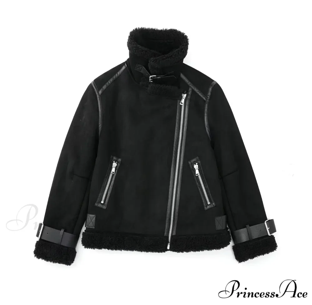Faux Fur Stylish Double-sided Zipper Jacket - Image 11