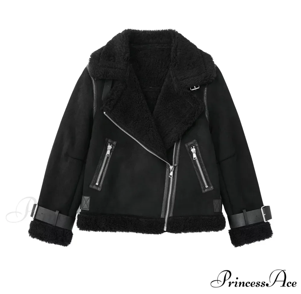 Faux Fur Stylish Double-sided Zipper Jacket - Image 12