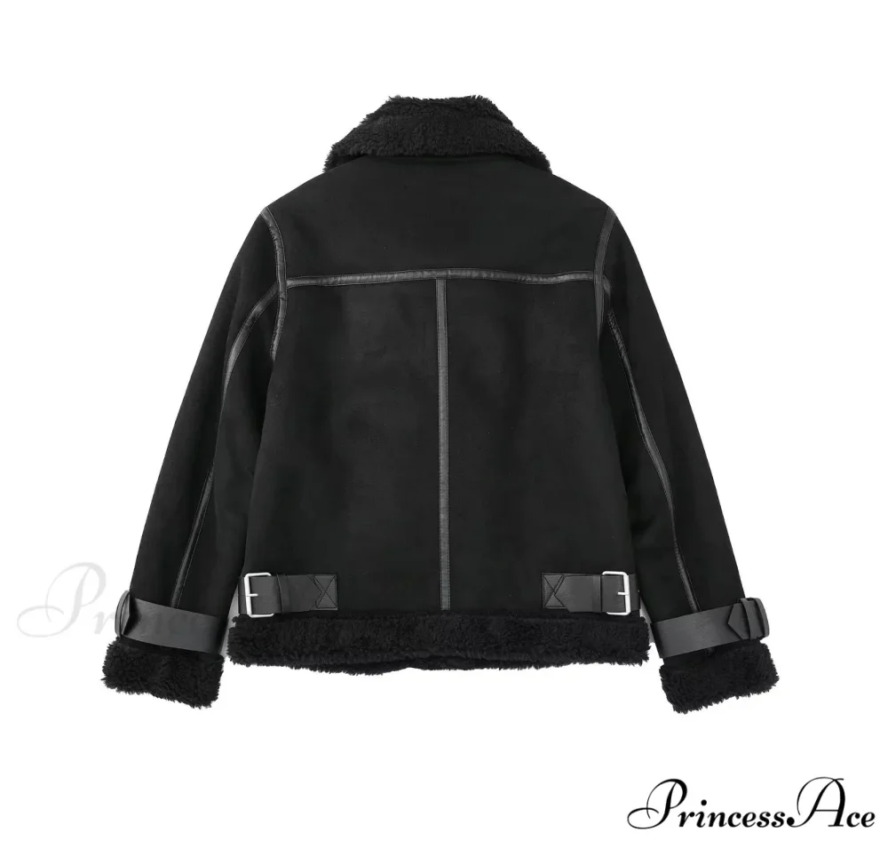 Faux Fur Stylish Double-sided Zipper Jacket - Image 13