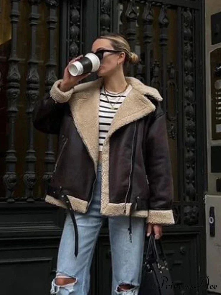 Faux Fur Stylish Double-sided Zipper Jacket - Image 2