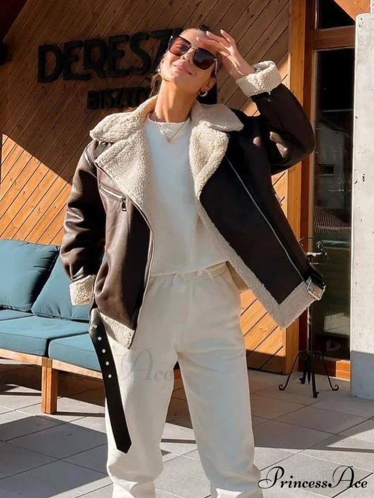 Faux Fur Stylish Double-sided Zipper Jacket - Image 3
