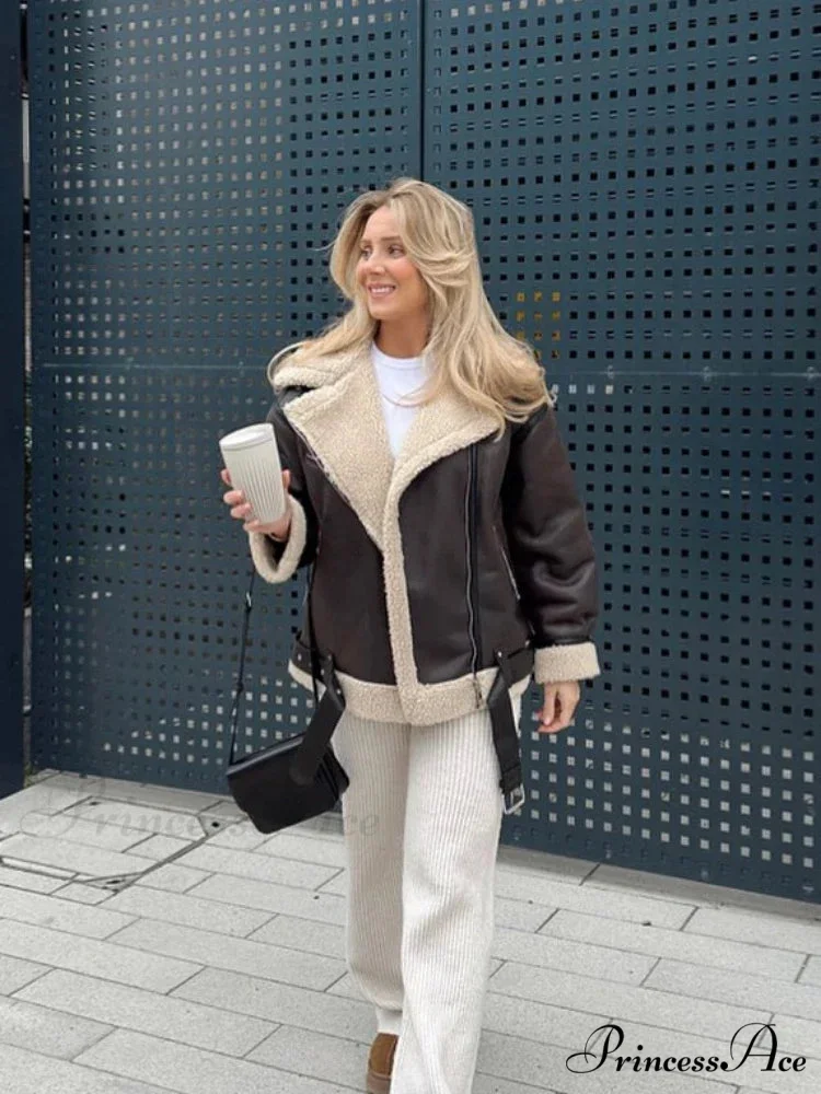 Faux Fur Stylish Double-sided Zipper Jacket - Image 4