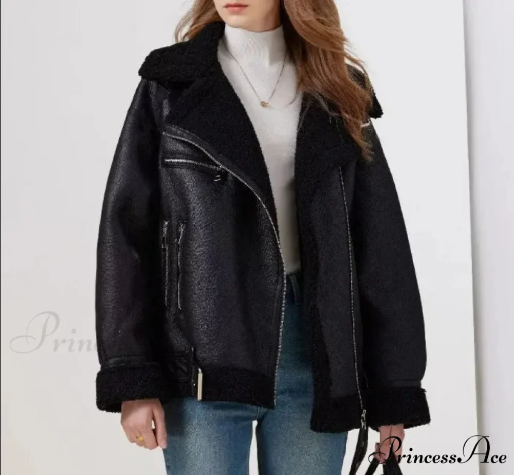 Faux Fur Stylish Double-sided Zipper Jacket - Image 6