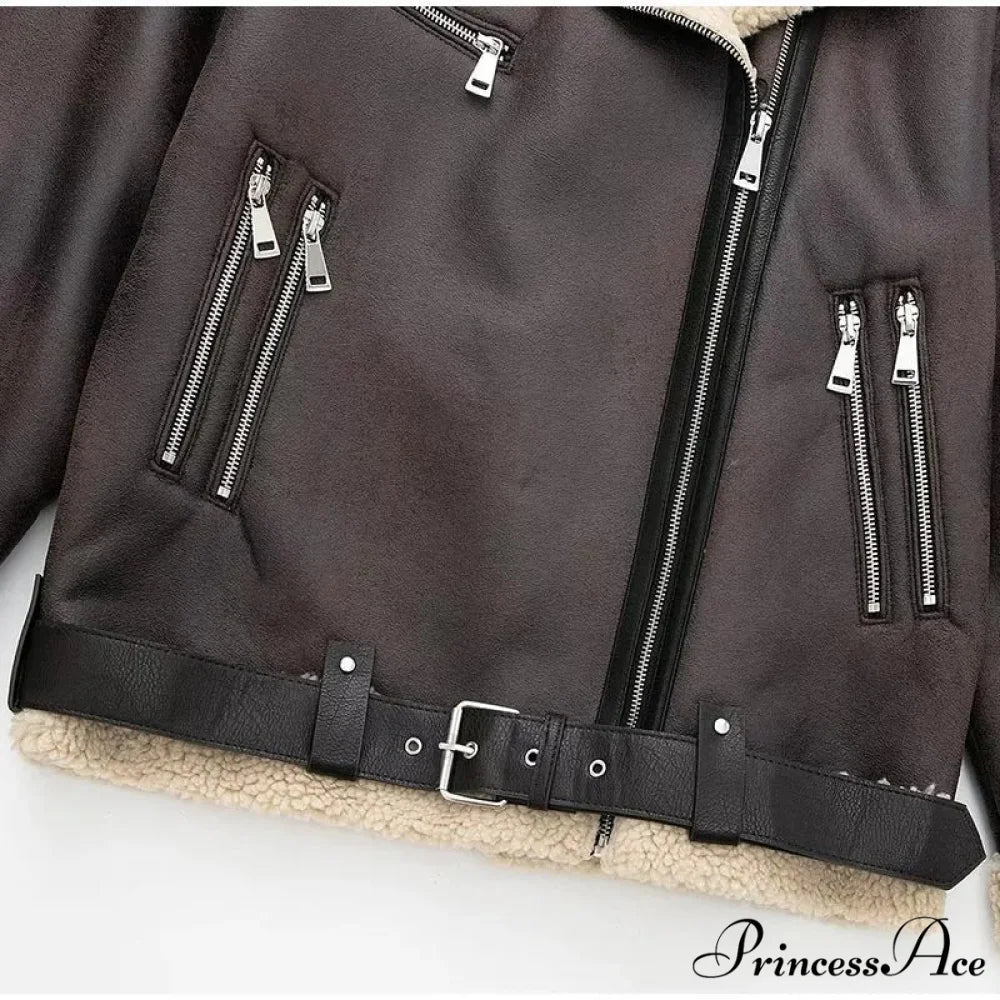 Faux Fur Stylish Double-sided Zipper Jacket - Image 7