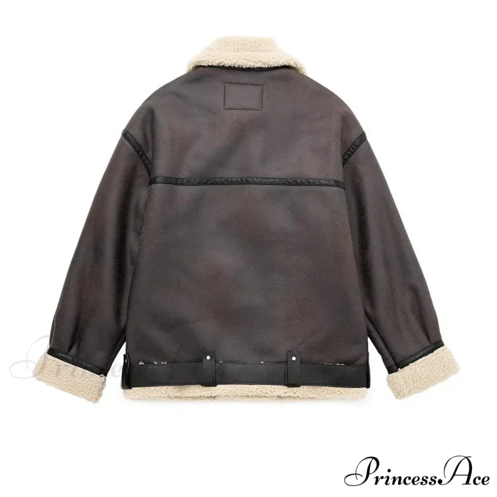 Faux Fur Stylish Double-sided Zipper Jacket - Image 9