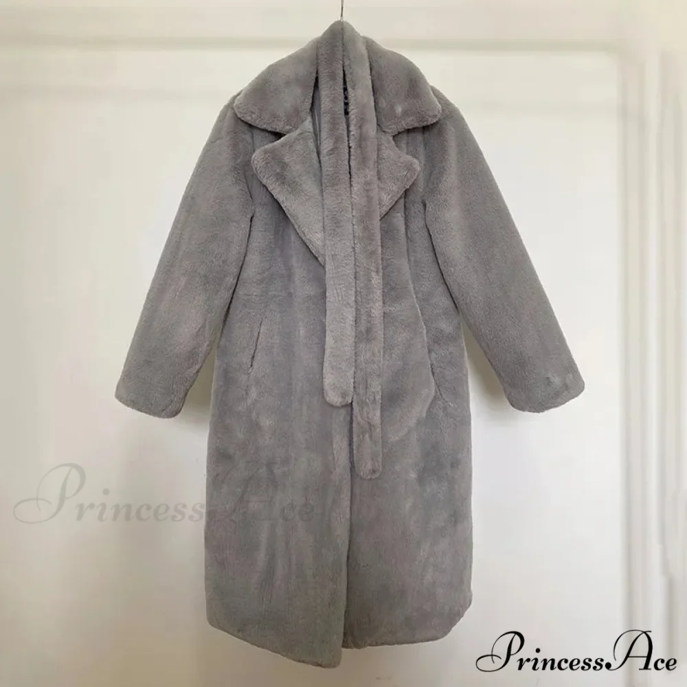 Faux Fur Stylish Long Belted Coat - Image 10