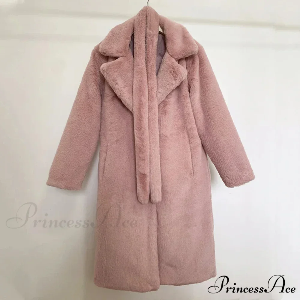 Faux Fur Stylish Long Belted Coat - Image 11