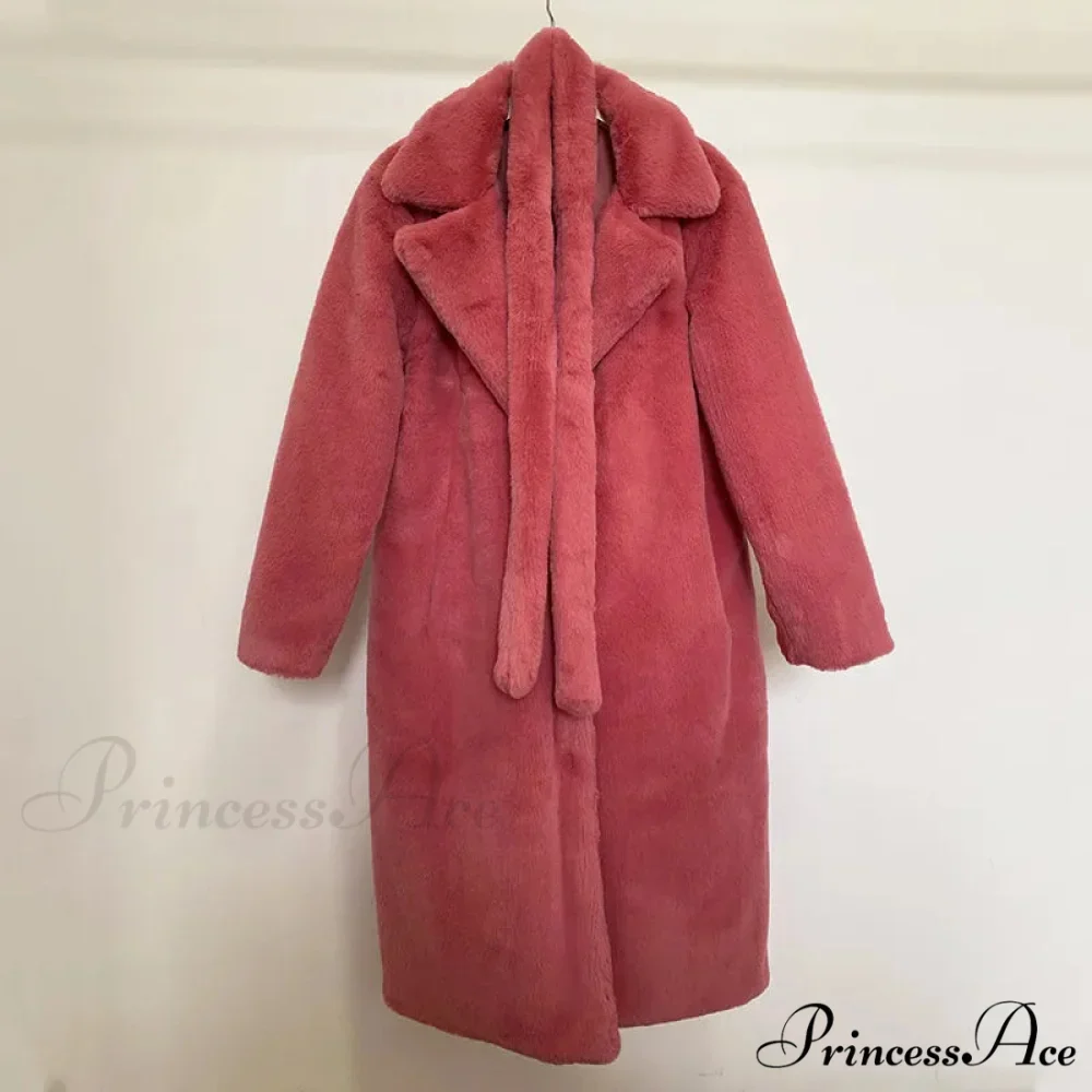 Faux Fur Stylish Long Belted Coat - Image 13
