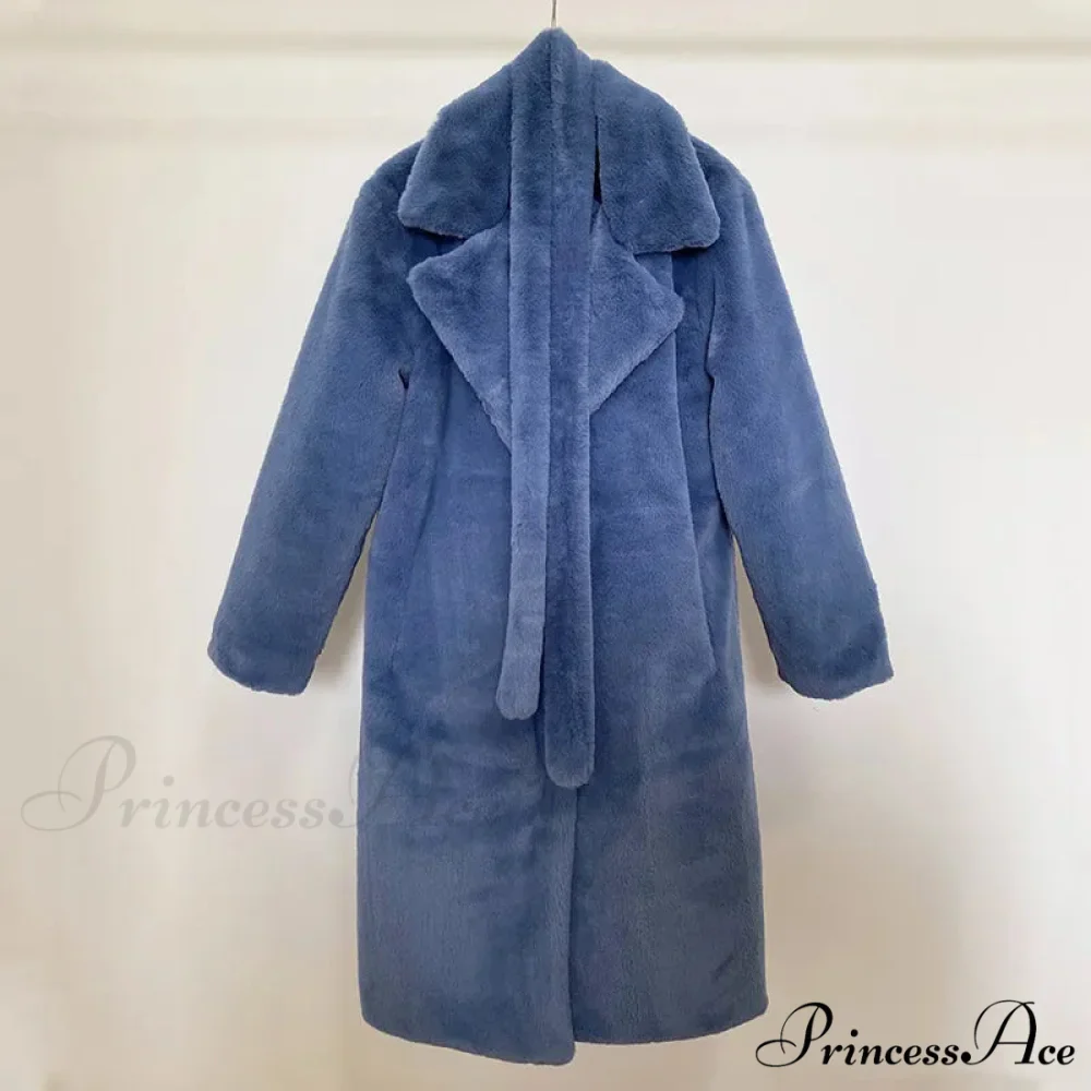 Faux Fur Stylish Long Belted Coat - Image 14
