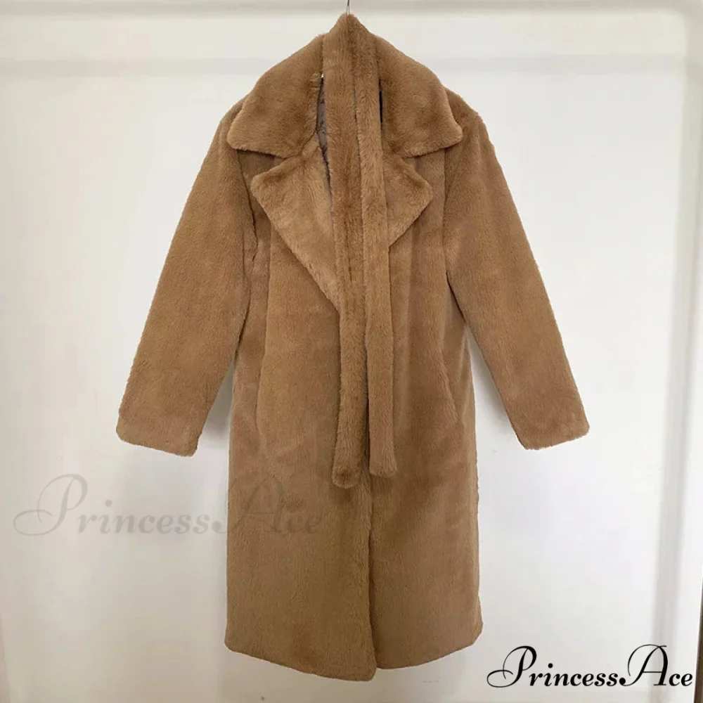 Faux Fur Stylish Long Belted Coat - Image 15