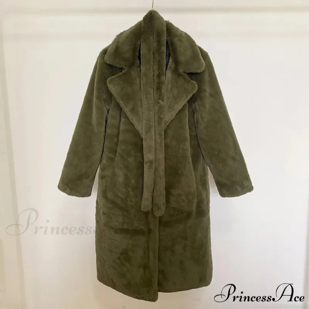 Faux Fur Stylish Long Belted Coat - Image 17