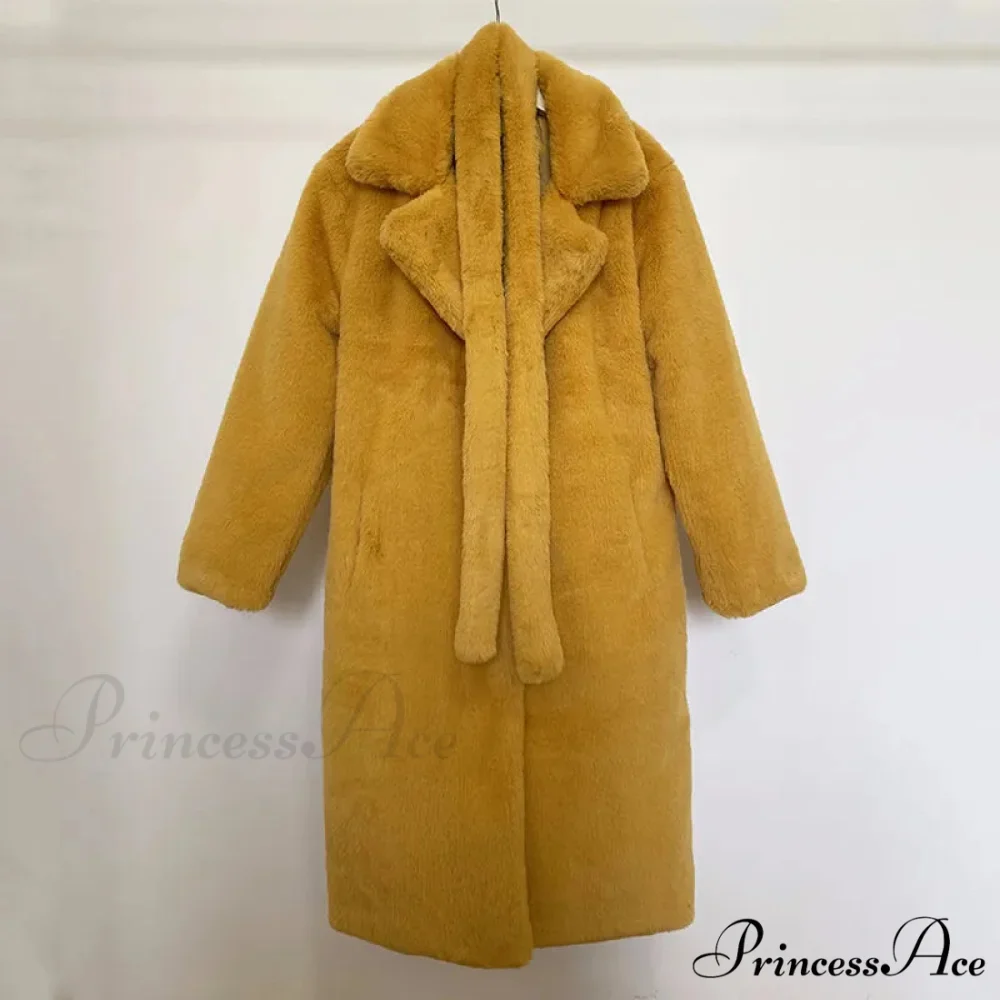 Faux Fur Stylish Long Belted Coat - Image 18