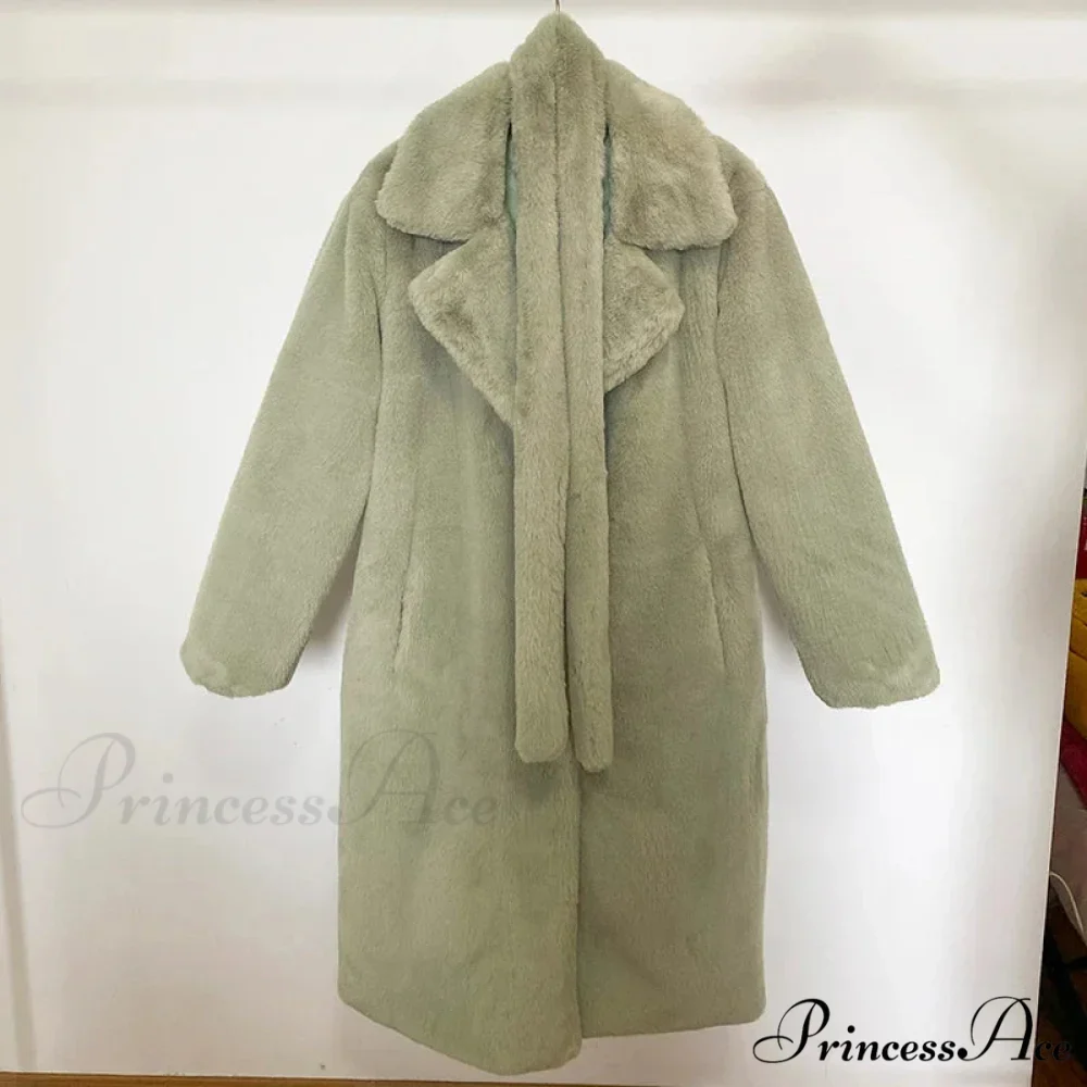 Faux Fur Stylish Long Belted Coat - Image 19