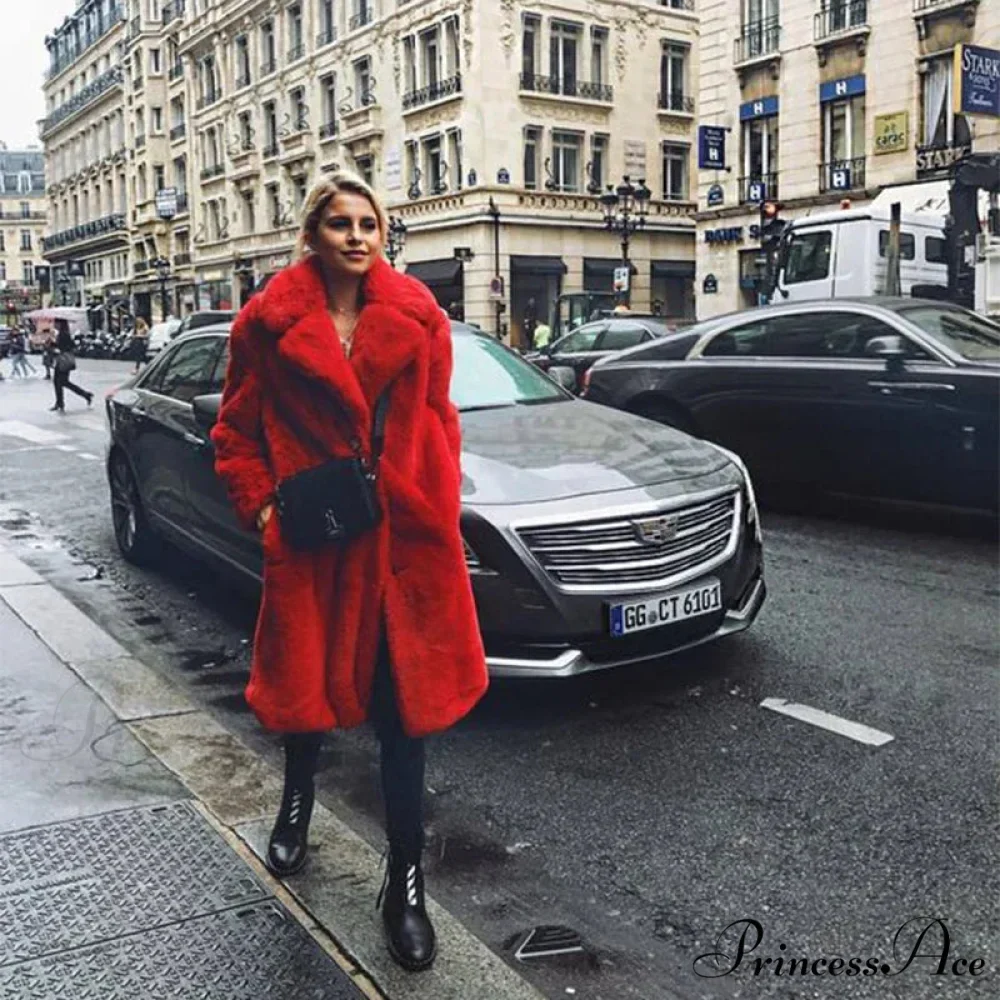 Faux Fur Stylish Long Belted Coat - Image 20
