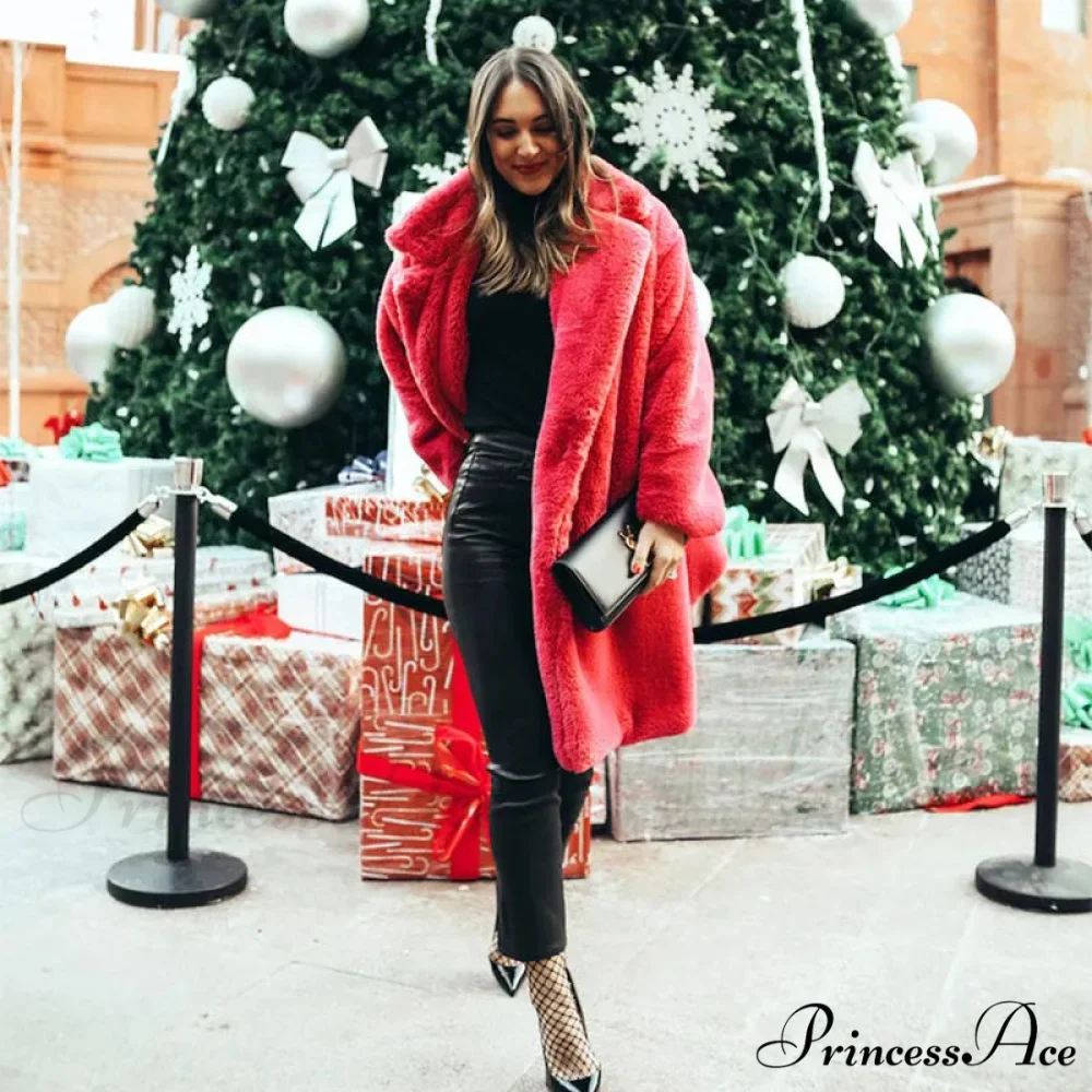 Faux Fur Stylish Long Belted Coat - Image 21