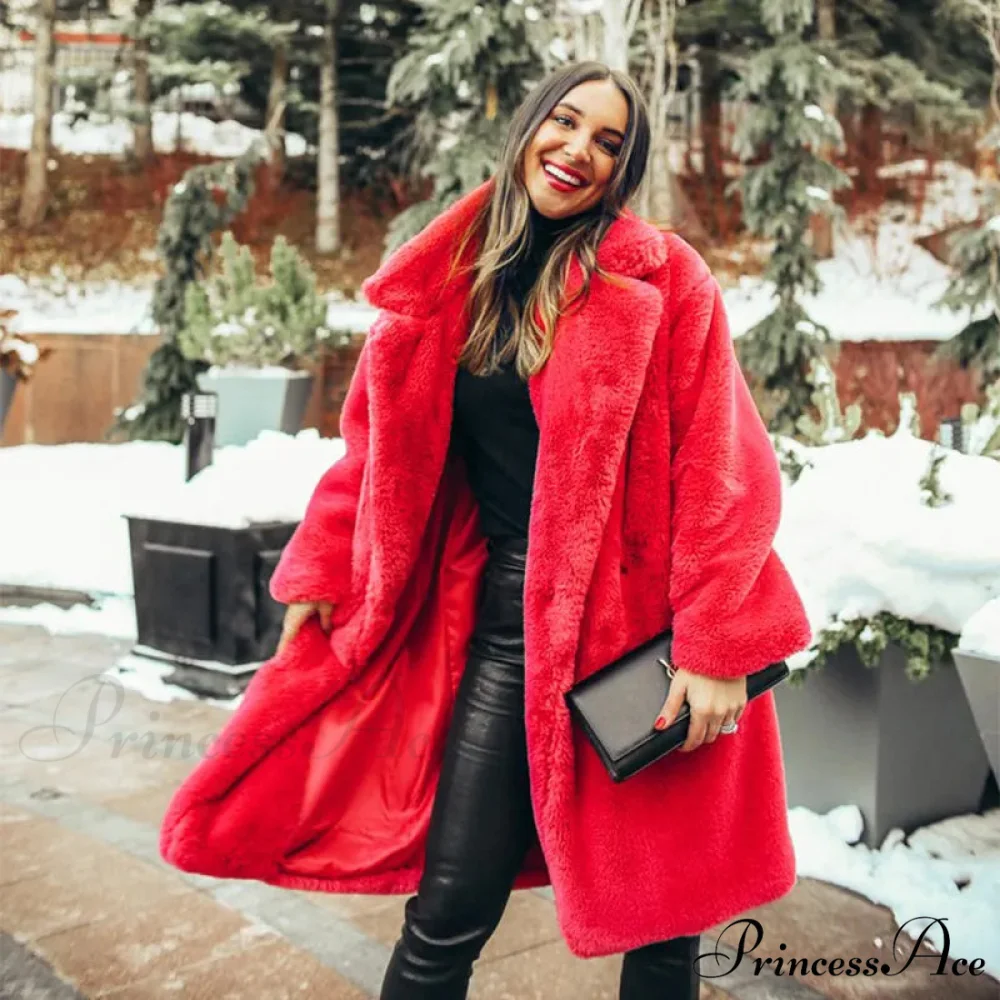 Faux Fur Stylish Long Belted Coat - Image 22