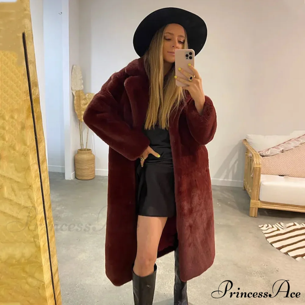 Faux Fur Stylish Long Belted Coat - Image 23